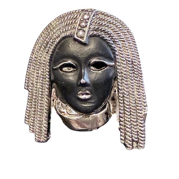 None and/or Unknown Jewelry - Silver Tone Black Enamel Egyptian Pharoah Style Brooch